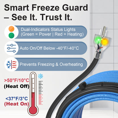 MAXKOSKO Pipe Heating Cable, Dual LED Indicators, Self-Regulating Heat Tape for Water Pipes, 120V