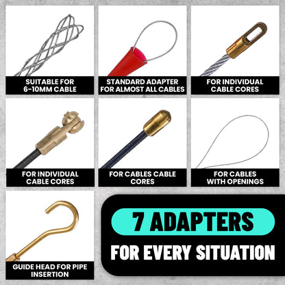 MAXKOSKO 3/16" Professional Fiberglass Fish Tape - Non-Conductive Wire Puller with 360° Rotating Leader | 50ft-150ft