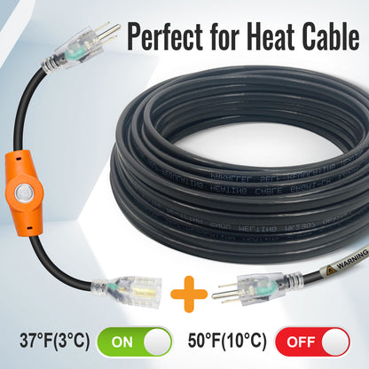 MAXKOSKO Temperature Controlled Extension Cord, Thermostat Outlet Auto On/Off Below 38°F/Over 50°F, 20" Cord
