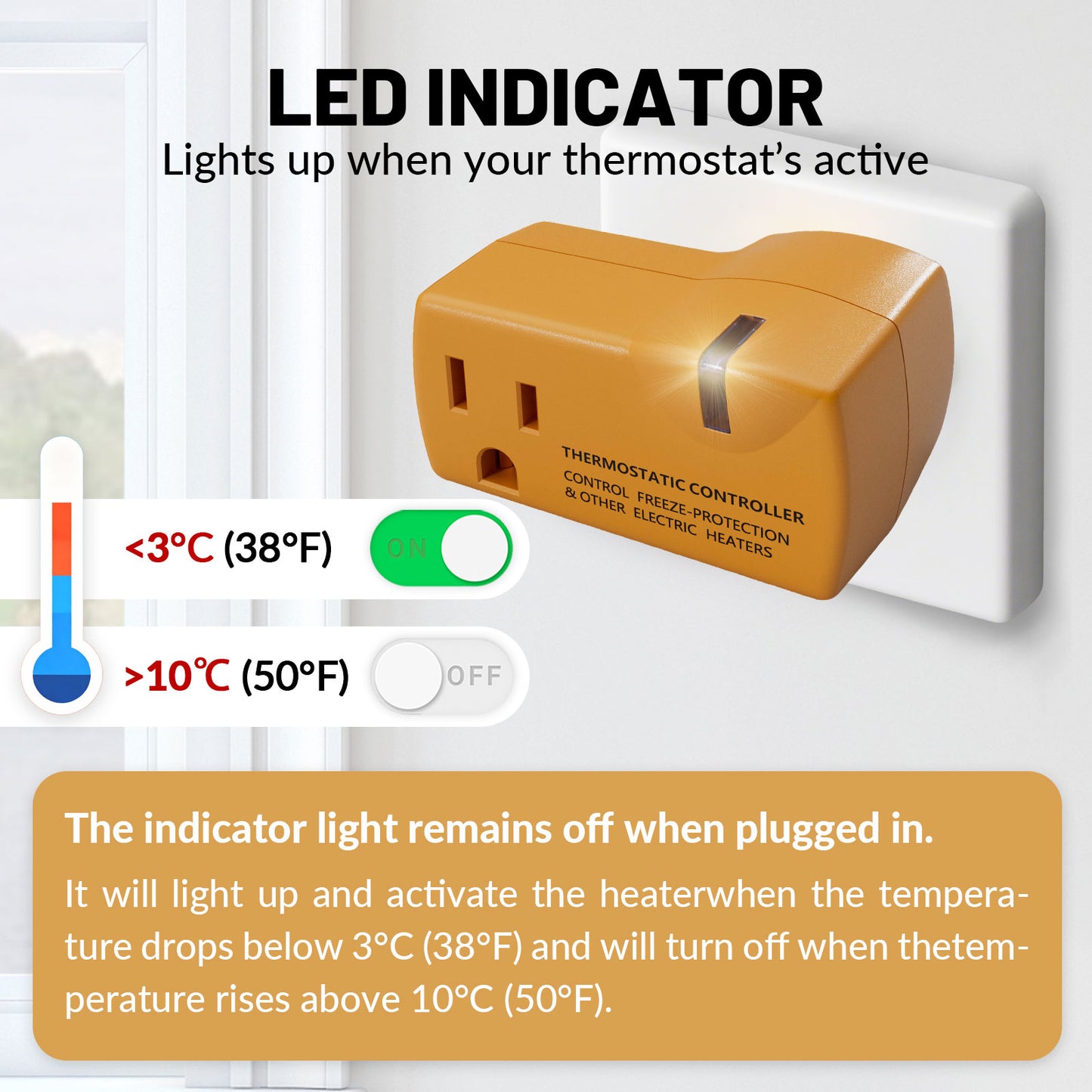 MAXKOSKO Temperature Controller Outlet, Auto On at 38°F / Off at 50°F, 100-120V / 15A