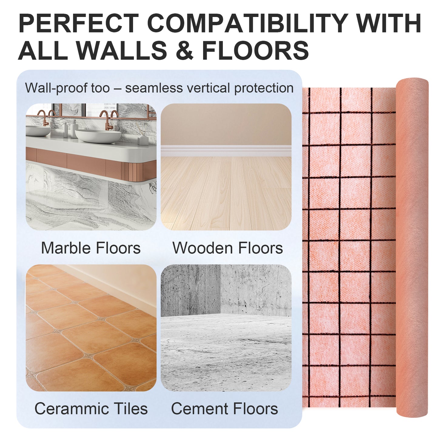 MAXKSOKO Waterproofing Membrane Roll, Pre-Marked Grid for Easy Cutting, PE Fabric Underlayment for Tile Floors and Walls, 108 Sq Ft (32.8ft x 3.3ft)