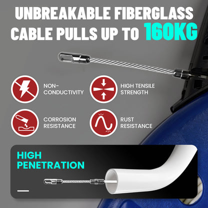 MAXKOSKO 3/16" Professional Fiberglass Fish Tape - Non-Conductive Wire Puller with 360° Rotating Leader | 50ft-150ft