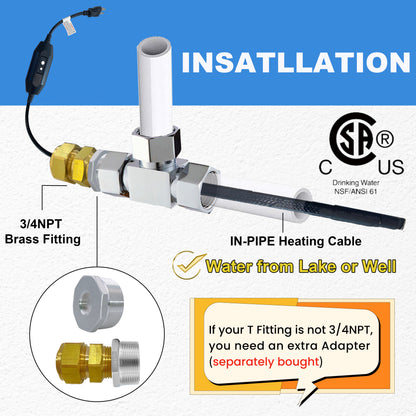 MAXKOSKO In Pipe Heating Cable, CSA Certified Internal Self-regulating Heat Trace Cable for Safe Drinking Water, 3W/ft @10℃/50℉