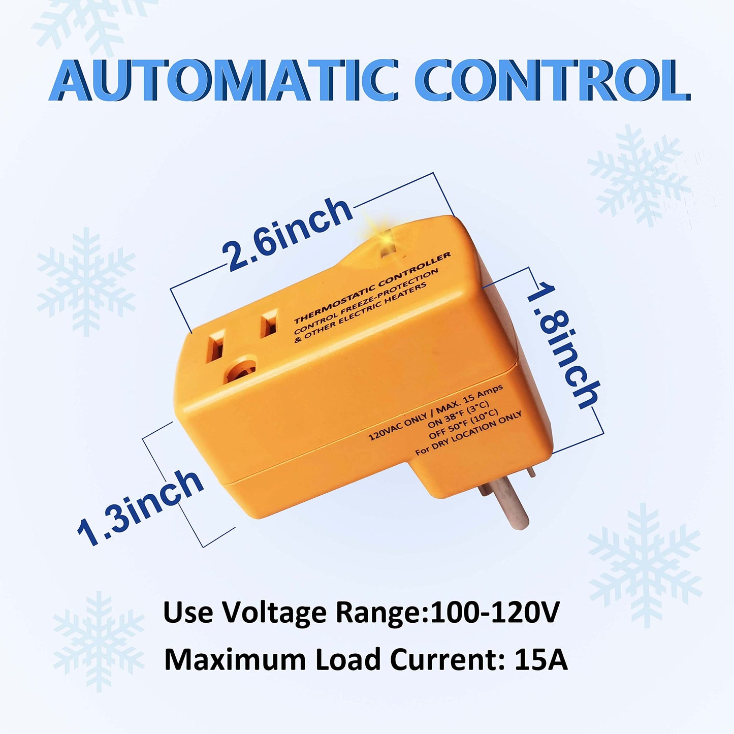 MAXKOSKO Temperature ControIIer OutIet, Auto On at 38°F / Off at 50°F, 100-120V / 15A