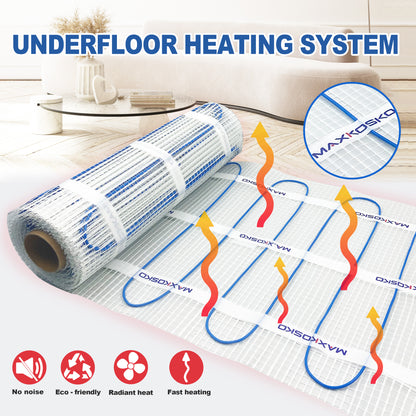 MAXKOSKO Electric Heated Floor Mat Kit, Underfloor Heating System, with Alarm Monitor