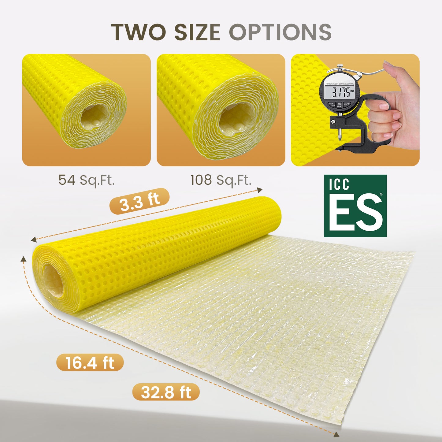 MAXKOSKO Self-Adhesive Uncoupling Membrane Roll, Peel & Stick Tile Underlayment, 1/8" Thick Waterproofing Anti-Fracture Mat for Floors