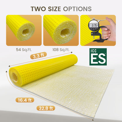 MAXKOSKO Self-Adhesive Uncoupling Membrane Roll, Peel & Stick Tile Underlayment, 1/8" Thick Waterproofing Anti-Fracture Mat for Floors