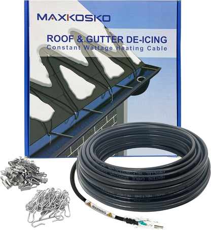 MAXKOSKO Gutter Heat Trace Cable, Constant Wattage Heat Tape, Clips and Spacers Included, 10ft Power Cold, 7W/ft