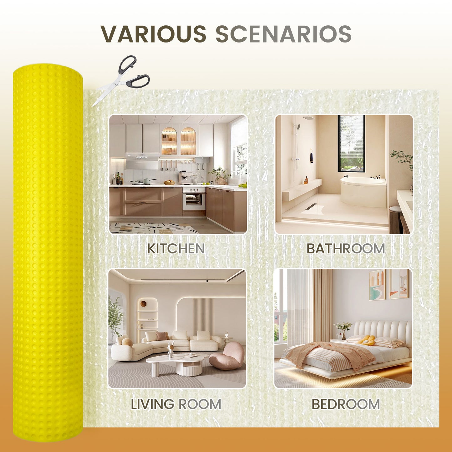 MAXKOSKO Self-Adhesive Uncoupling Membrane Roll, Peel & Stick Tile Underlayment, 1/8" Thick Waterproofing Anti-Fracture Mat for Floors