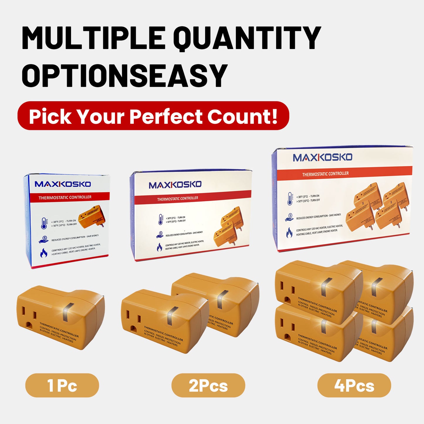MAXKOSKO Temperature Controller Outlet, Auto On at 38°F / Off at 50°F, 100-120V / 15A