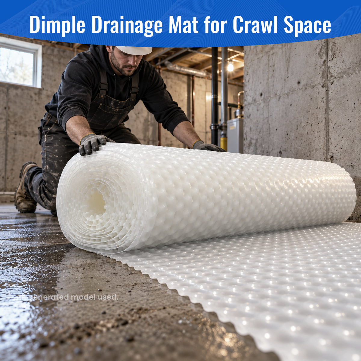 MAXKOSKO Dimple Drainage Mat for Crawl Spaces, Basements & Foundations, HDPE Vapor Barrier Underlayment