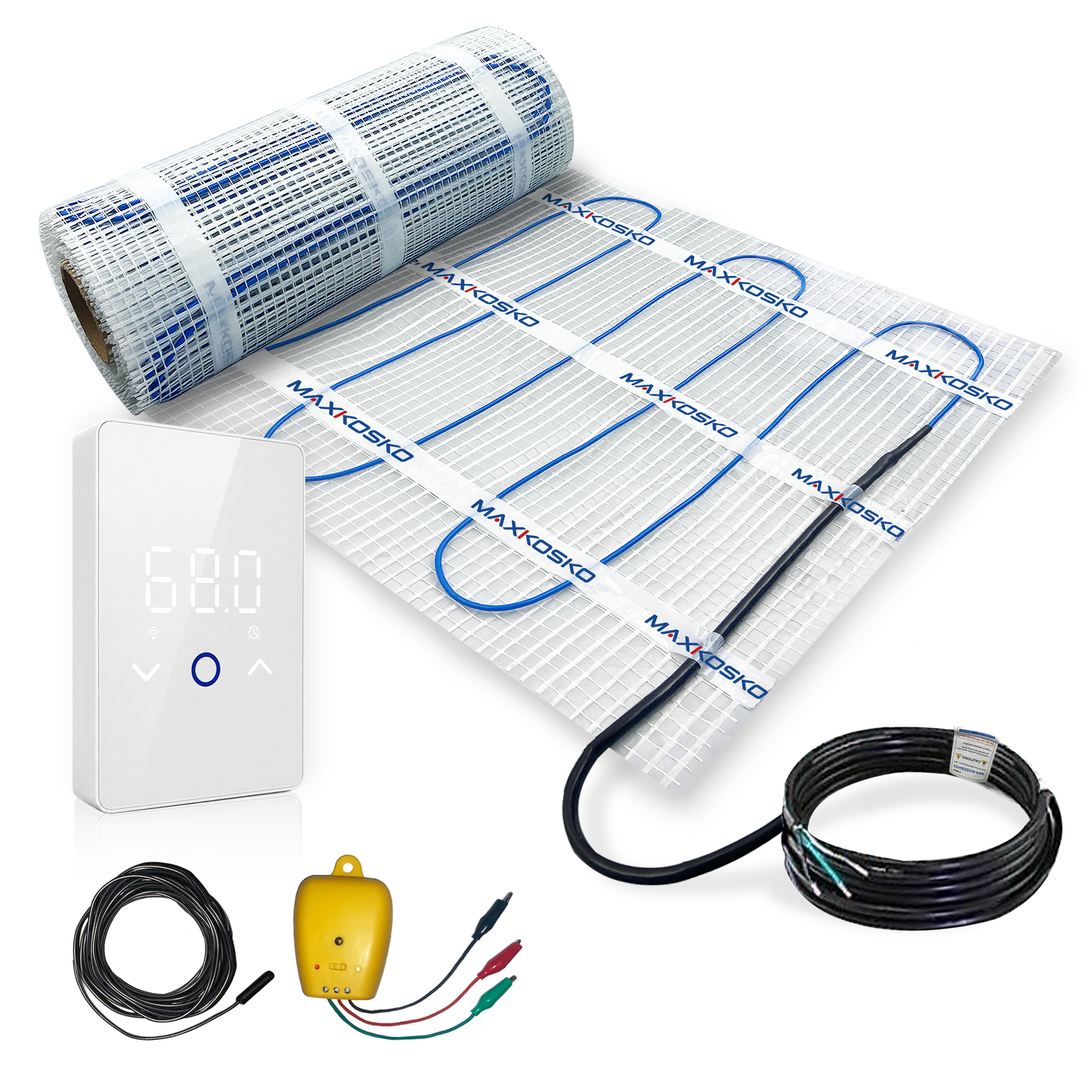 MAXKOSKO 120V Underfloor Radiant Heating System, Heating Mat Only or Complete Smart Kit with WiFi Thermostat, Floor Sensor, Alarm Monitor