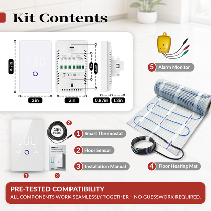 MAXKOSKO 120V Underfloor Radiant Heating System, Heating Mat Only or Complete Smart Kit with WiFi Thermostat, Floor Sensor, Alarm Monitor