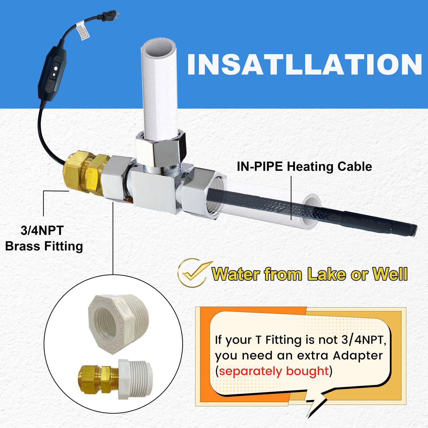 MAXKOSKO In Pipe Heating Cable, Internal Self-regulating Heat Trace Cable for Safe Drinking Water, 3W/ft @10℃/50℉