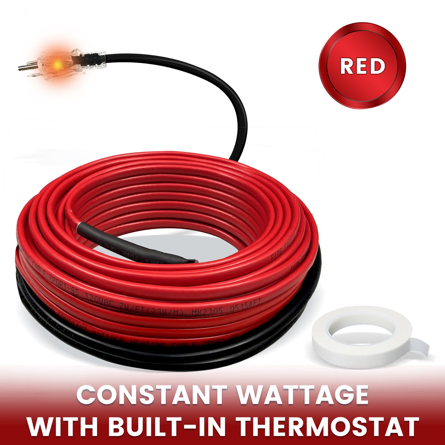 MAXKOSKO Heat Trace for Pipe Freeze Protection, Constant Wattage Pre-assembled Heat Tape, with Thermostat, 7W/ft