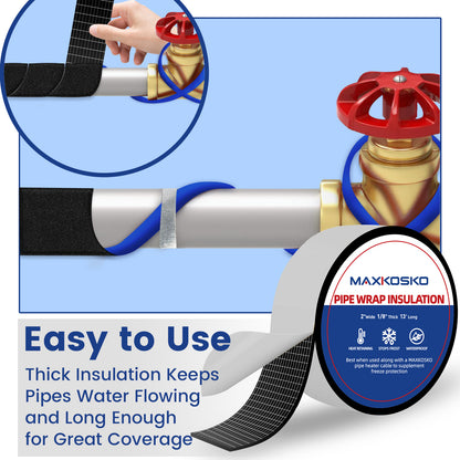 MAXKOSKO Pipe Insulation Tape, Keep Pipes Dry and Warm for Pipe Freeze Protection, 13 FT