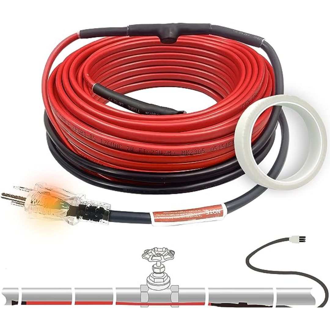 MAXKOSKO Heat Trace for Pipe Freeze Protection, Constant Wattage Pre-assembled Heat Tape, with Thermostat, 7W/ft