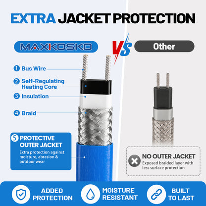 MAXKOSKO 120V Self-Regulating Pipe Heating Cable, Cut-to-Length Heat Tape for Outdoor Water Pipe Freeze Protection