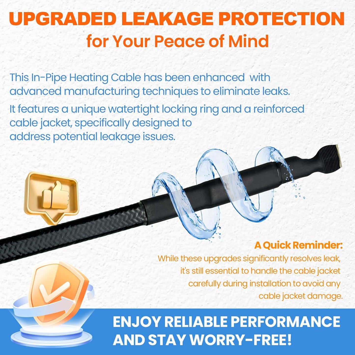 MAXKOSKO In Pipe Heating Cable, Internal Self-regulating Heat Trace Cable for Safe Drinking Water, 3W/ft @10℃/50℉