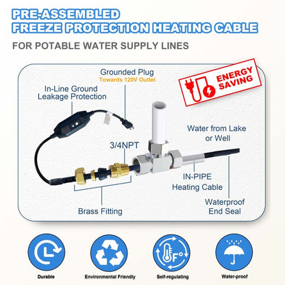 MAXKOSKO In Pipe Heating Cable, Internal Self-regulating Heat Trace Cable for Safe Drinking Water, 3W/ft