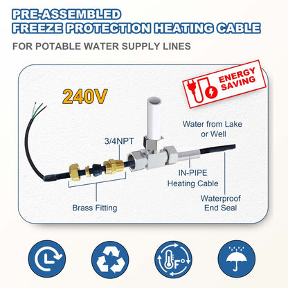 MAXKOSKO In Pipe Heating Cable, Internal Self-regulating Heat Trace Cable for Safe Drinking Water, 3W/ft