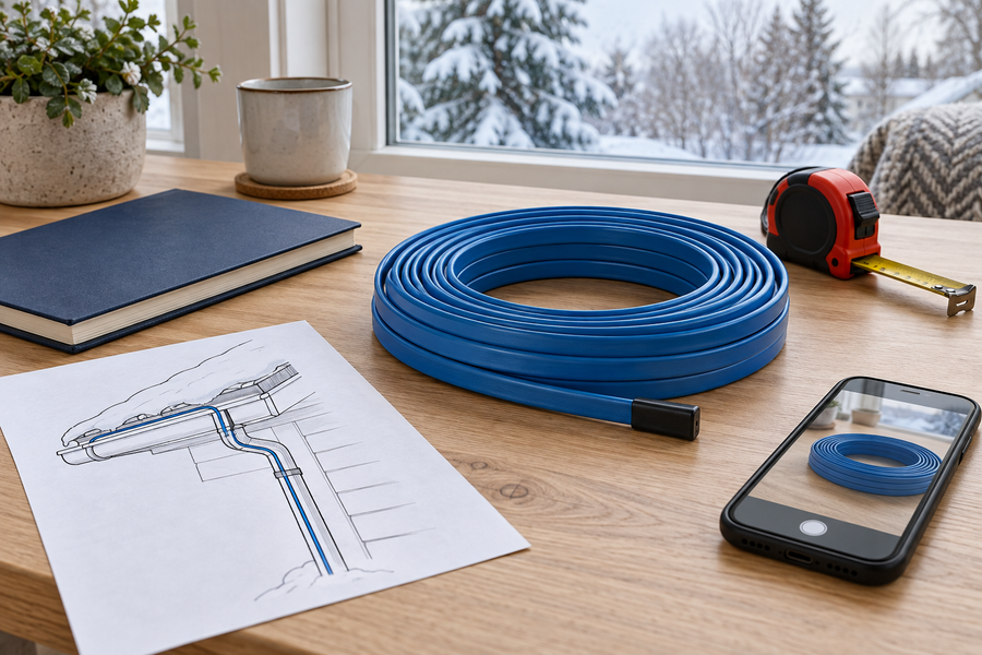Heating cable, product photo and application notes prepared for a MAXKOSKO support inquiry.