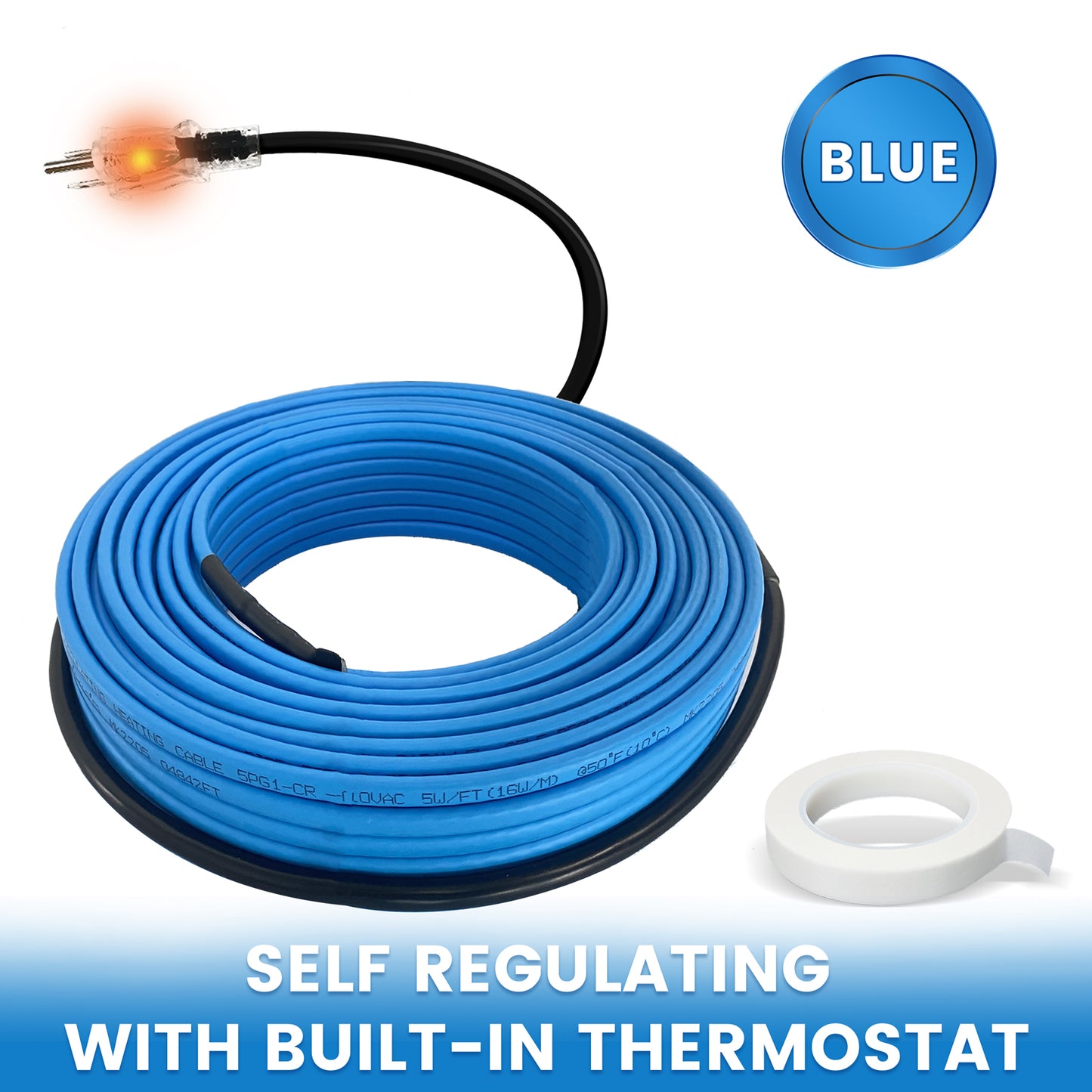 MAXKOSKO Heat Trace for Pipe Freeze Protection, Self-regulating for Metal and Plastic Water Pipe, with Thermostat, 5W/ft