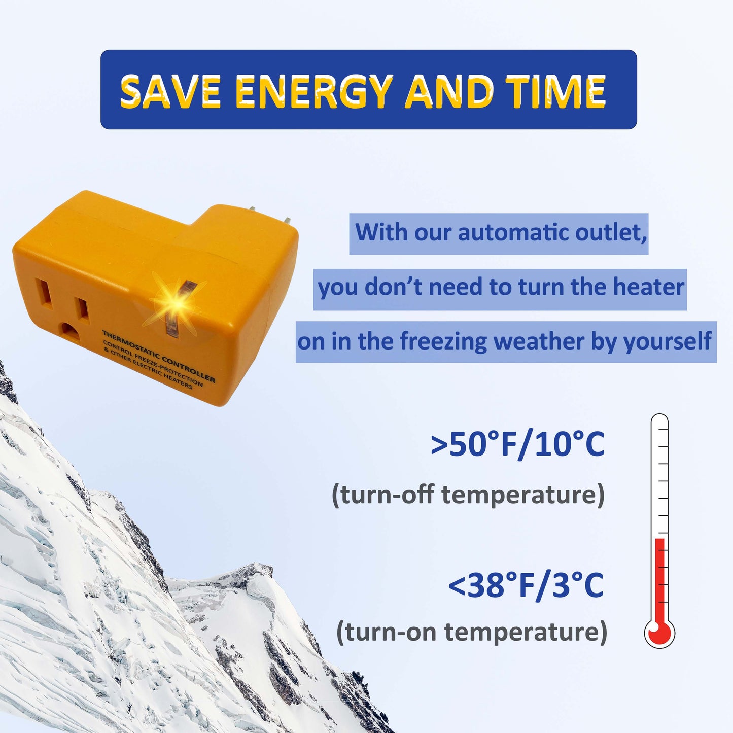 MAXKOSKO Temperature ControIIer OutIet, Auto On at 38°F / Off at 50°F, 100-120V / 15A