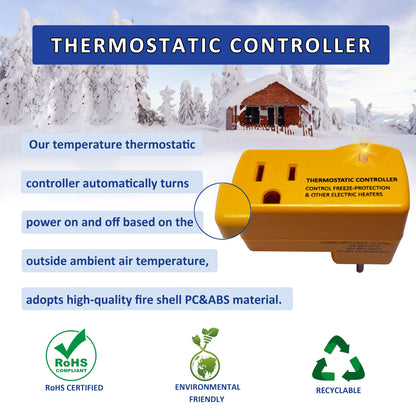 MAXKOSKO Temperature ControIIer OutIet, Auto On at 38°F / Off at 50°F, 100-120V / 15A